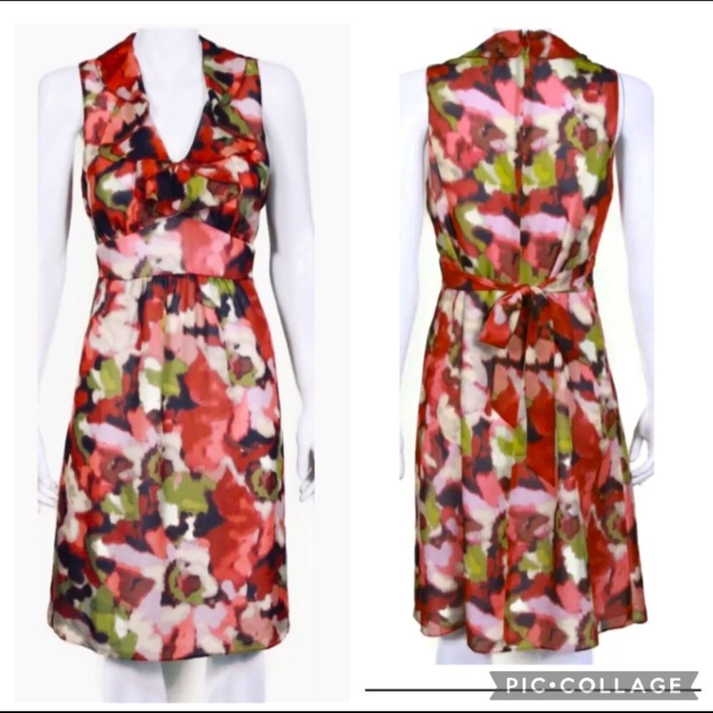Ann Taylor Loft Dress Sz 4 Watercolor Floral Tie Waist Colourful Summer